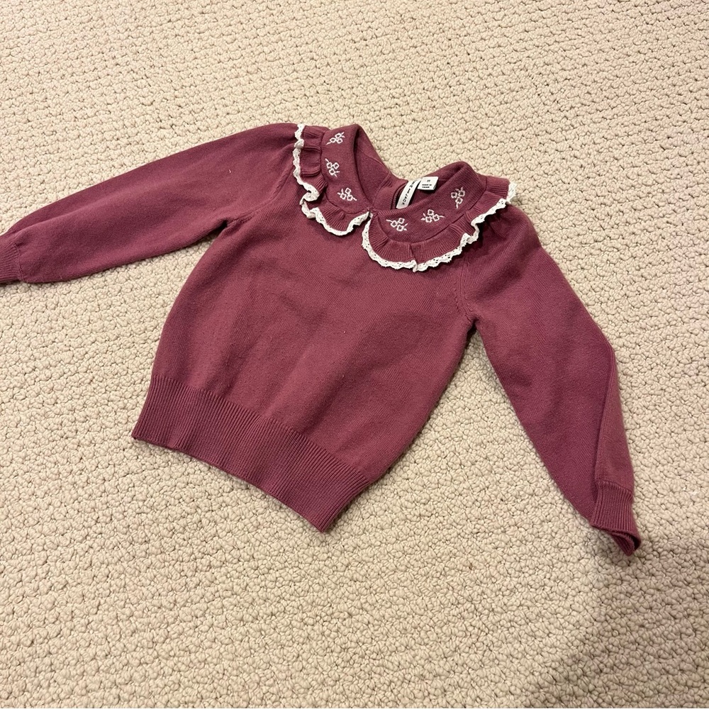 Janie and Jack Mauve Sweater with Ruffled Collar